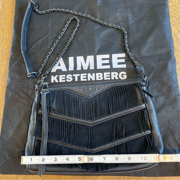Aimee Kestenberg Black Leather Suede Fringe Hobo Bag Purse - Picture 12 of 12